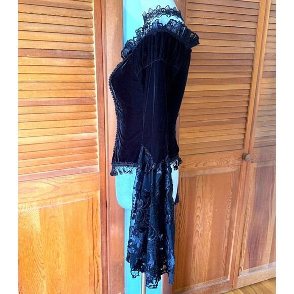 Devil Fashion Gothic Victorian Vampire Black Velvet Beaded Rose & Lace Top S - Picture 8 of 16